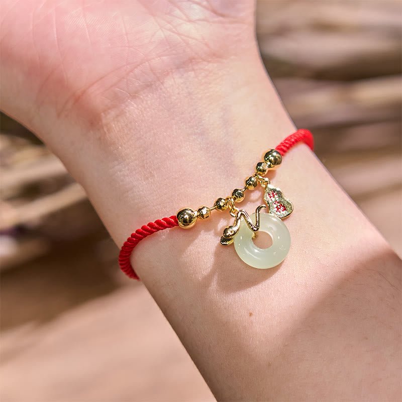 Buddha Stones Copper Plated Gold Jade Peace Buckle Fu Character Year Of The Snake Red String Luck Bracelet - Image 6