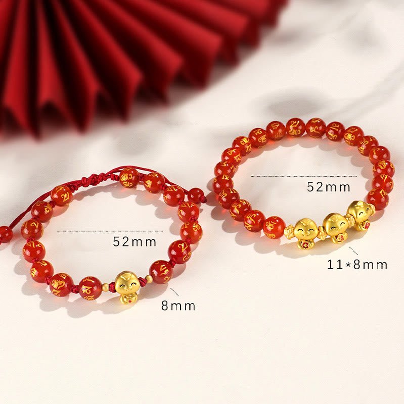 Buddha Stones Red Agate Black Onyx Bead Copper Year Of The Snake Fu Character Om Mani Padme Hum Happiness Bracelet - Image 16