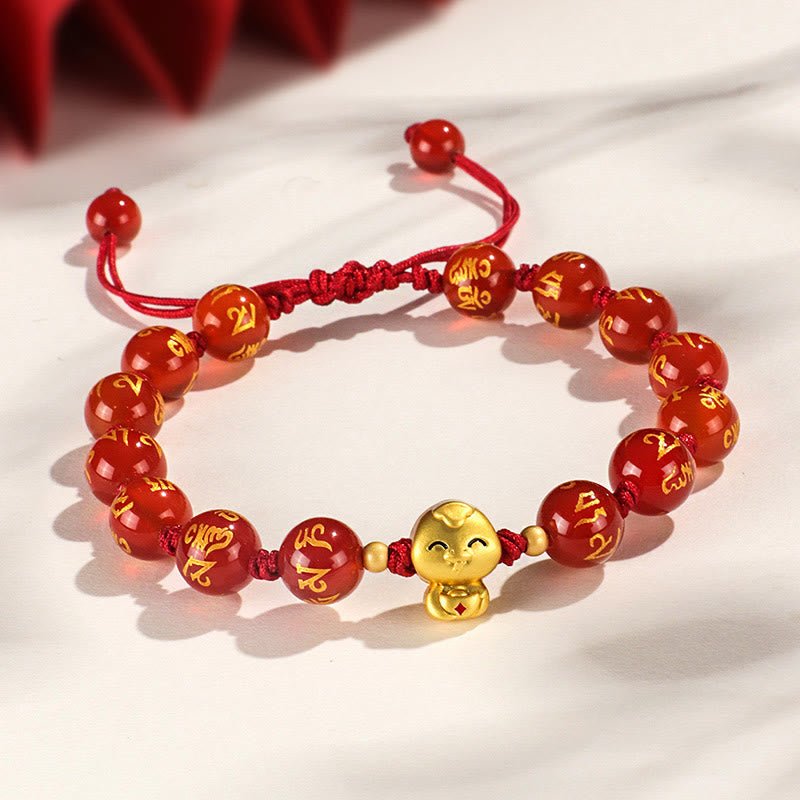 Buddha Stones Red Agate Black Onyx Bead Copper Year Of The Snake Fu Character Om Mani Padme Hum Happiness Bracelet - Image 11