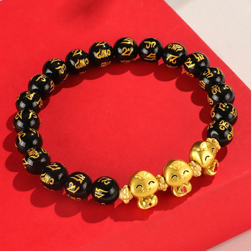 Buddha Stones Red Agate Black Onyx Bead Copper Year Of The Snake Fu Character Om Mani Padme Hum Happiness Bracelet - Image 18