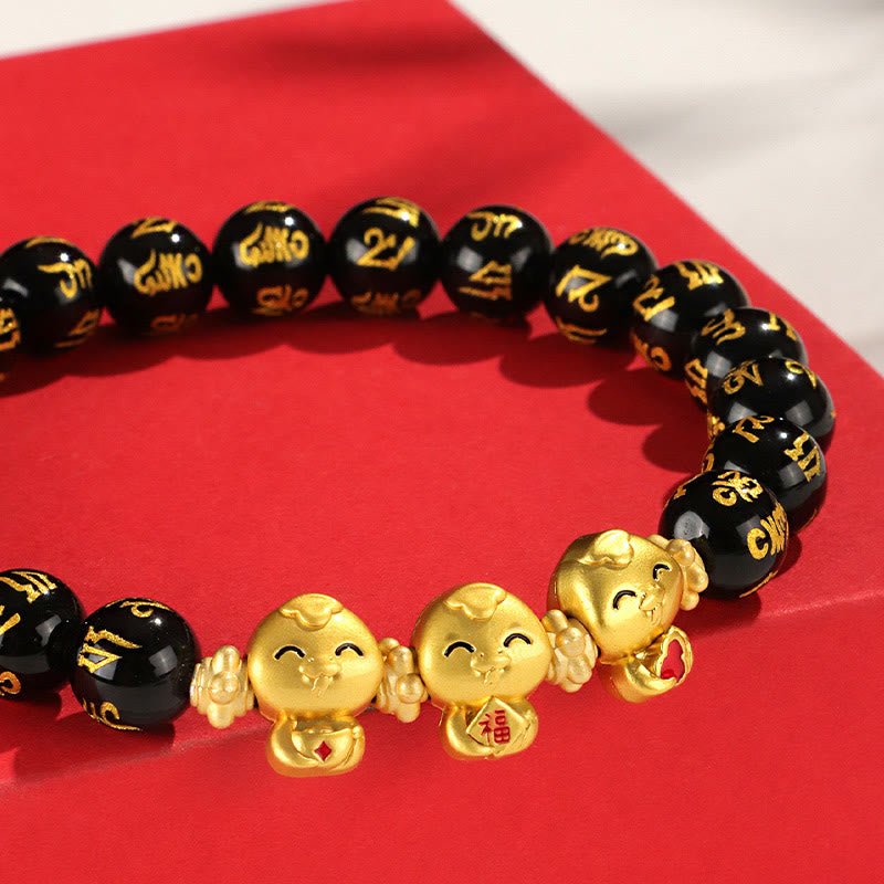 Buddha Stones Red Agate Black Onyx Bead Copper Year Of The Snake Fu Character Om Mani Padme Hum Happiness Bracelet - Image 19