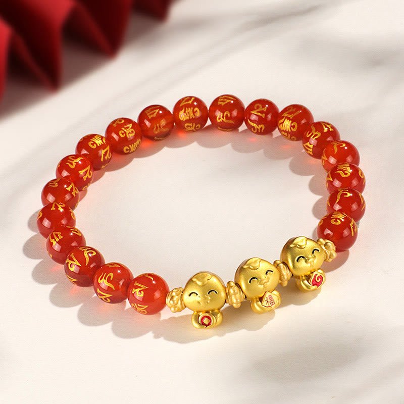 Buddha Stones Red Agate Black Onyx Bead Copper Year Of The Snake Fu Character Om Mani Padme Hum Happiness Bracelet - Image 13