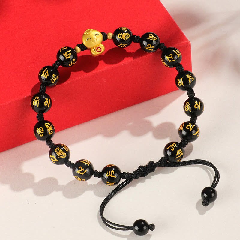Buddha Stones Red Agate Black Onyx Bead Copper Year Of The Snake Fu Character Om Mani Padme Hum Happiness Bracelet - Image 5