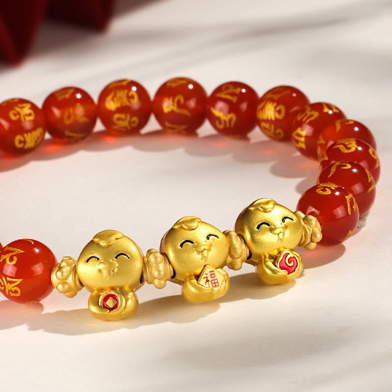 Buddha Stones Red Agate Black Onyx Bead Copper Year Of The Snake Fu Character Om Mani Padme Hum Happiness Bracelet - Image 14