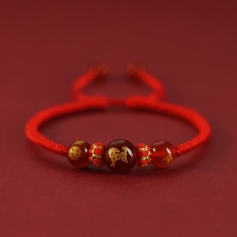 Buddha Stones Handmade Red Agate Chinese Zodiac Red String Braided Protection Bracelet - Image 21