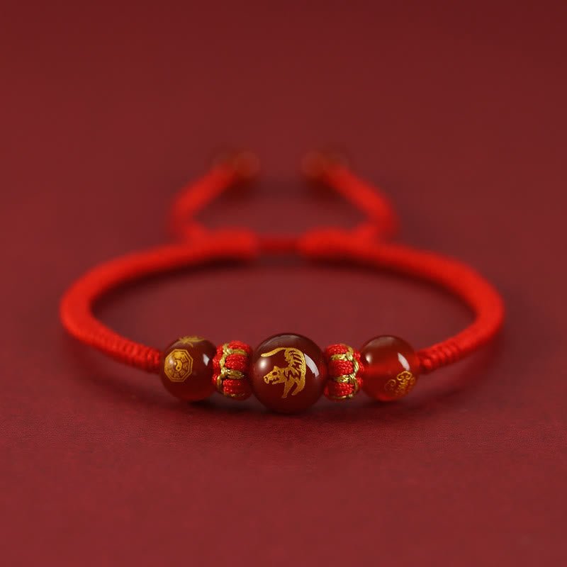 Buddha Stones Handmade Red Agate Chinese Zodiac Red String Braided Protection Bracelet - Image 4
