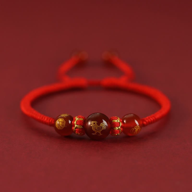 Buddha Stones Handmade Red Agate Chinese Zodiac Red String Braided Protection Bracelet - Image 24