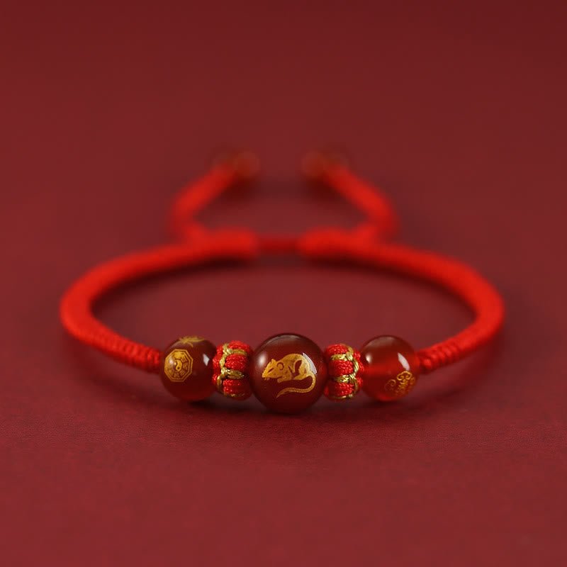 Buddha Stones Handmade Red Agate Chinese Zodiac Red String Braided Protection Bracelet - Image 2