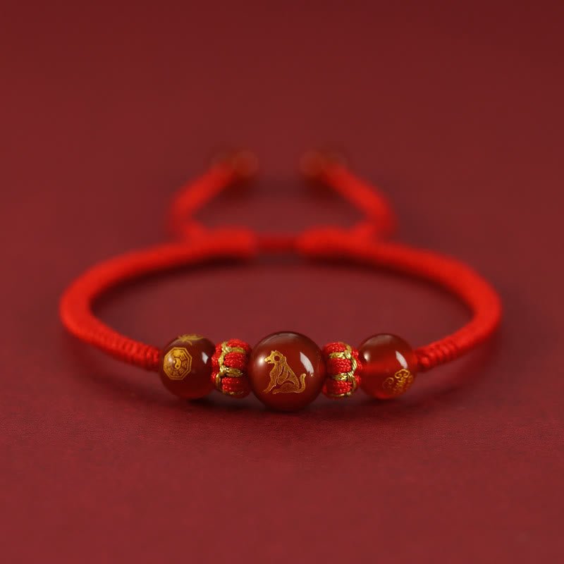Buddha Stones Handmade Red Agate Chinese Zodiac Red String Braided Protection Bracelet - Image 25