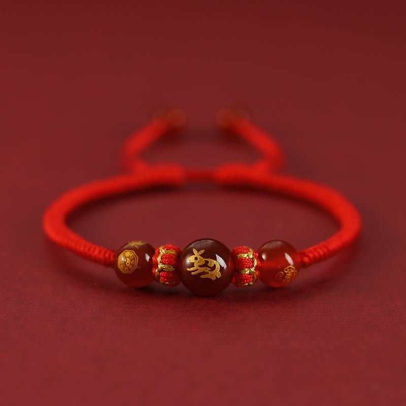 Buddha Stones Handmade Red Agate Chinese Zodiac Red String Braided Protection Bracelet - Image 5