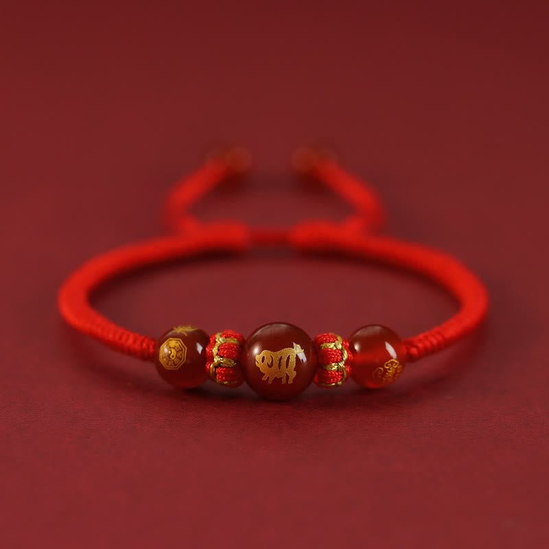 Buddha Stones Handmade Red Agate Chinese Zodiac Red String Braided Protection Bracelet - Image 26