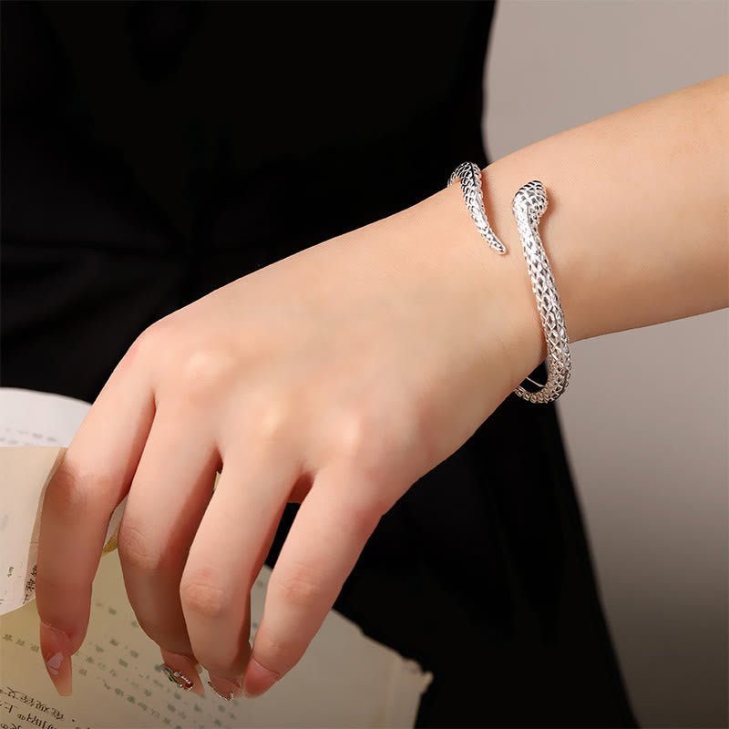 Buddha Stones 999 Sterling Silver Year Of The Snake Protection Cuff Bracelet Bangle - Image 4