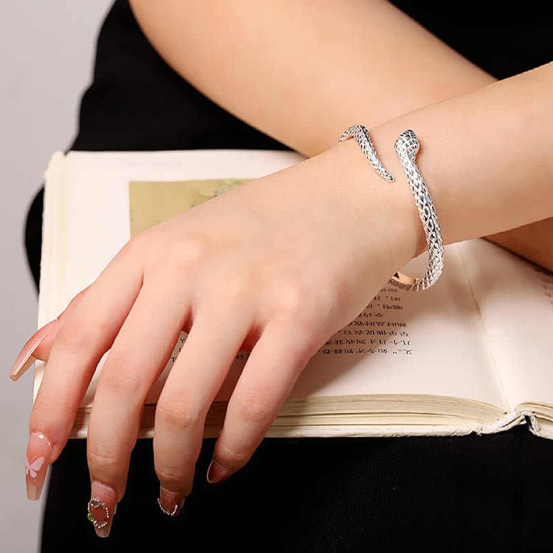 Buddha Stones 999 Sterling Silver Year Of The Snake Protection Cuff Bracelet Bangle - Image 5