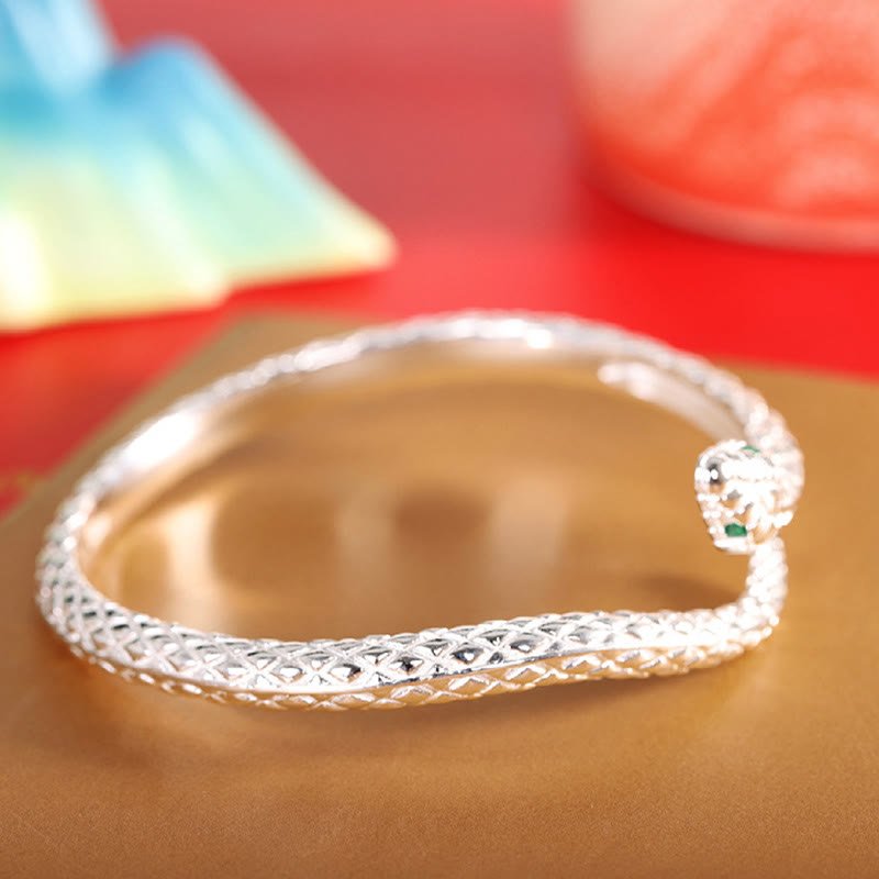 Buddha Stones 999 Sterling Silver Year Of The Snake Protection Cuff Bracelet Bangle - Image 9