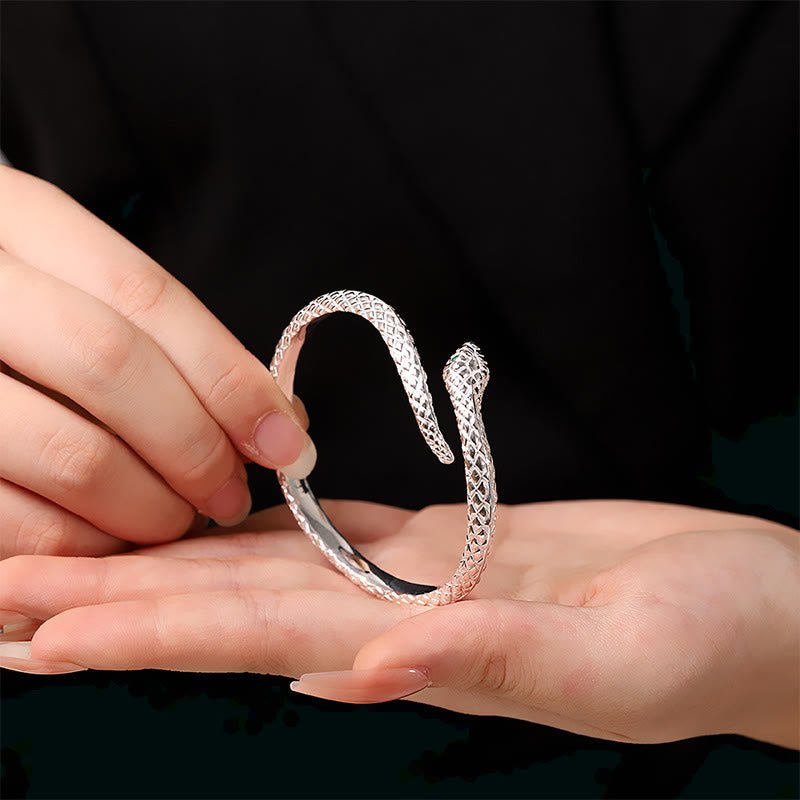 Buddha Stones 999 Sterling Silver Year Of The Snake Protection Cuff Bracelet Bangle - Image 3