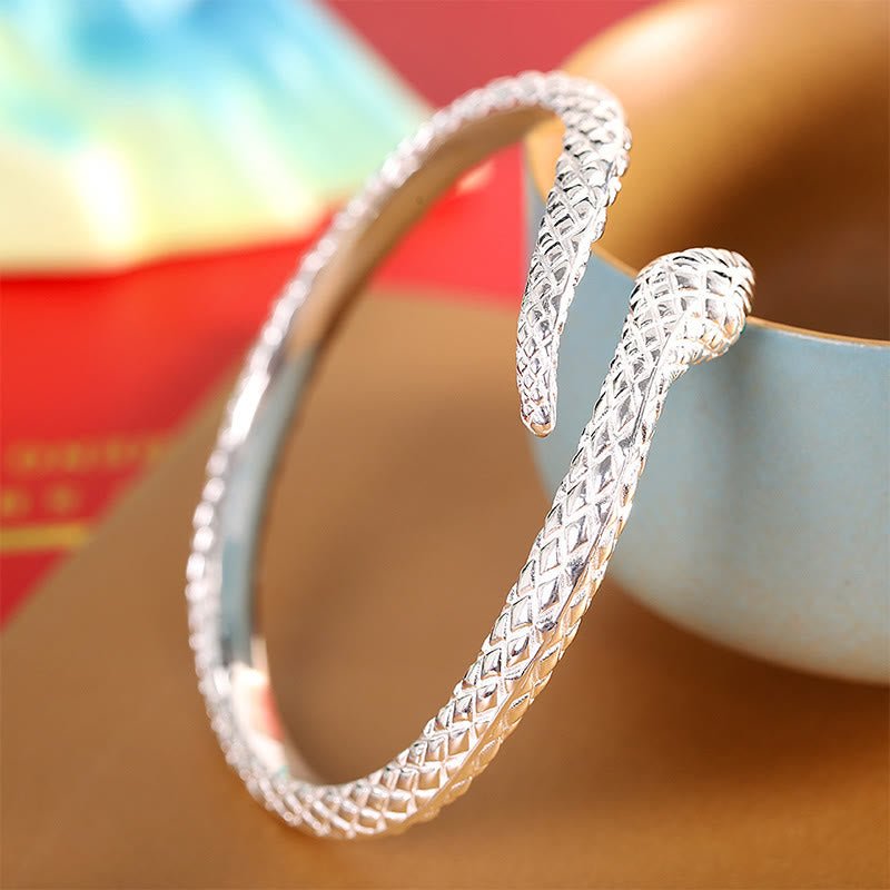 Buddha Stones 999 Sterling Silver Year Of The Snake Protection Cuff Bracelet Bangle - Image 11