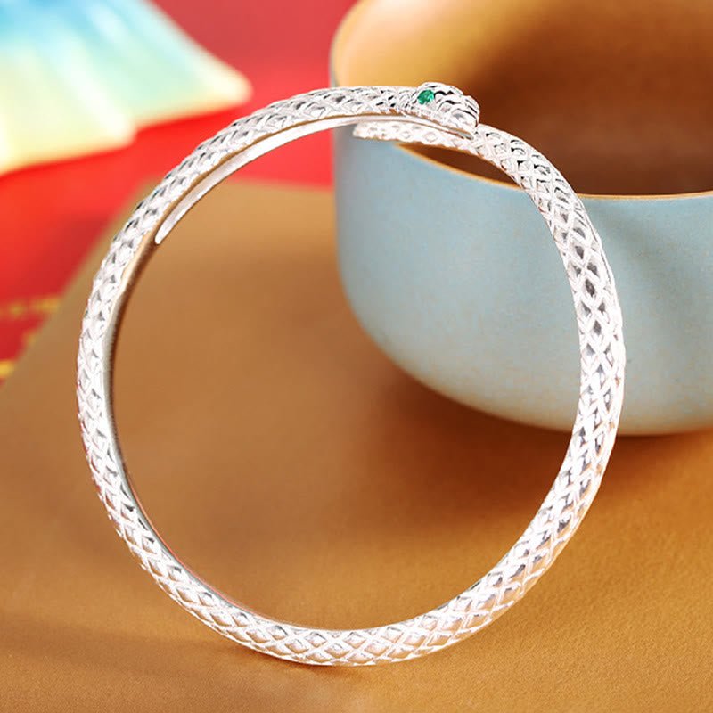 Buddha Stones 999 Sterling Silver Year Of The Snake Protection Cuff Bracelet Bangle - Image 2