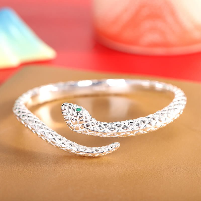 Buddha Stones 999 Sterling Silver Year Of The Snake Protection Cuff Bracelet Bangle - Image 8