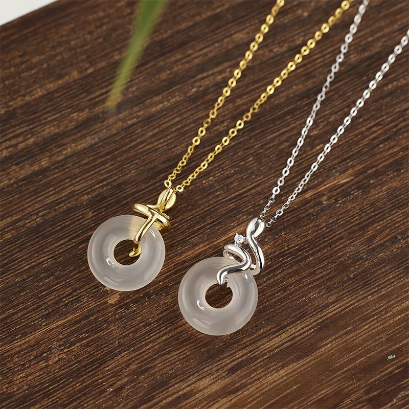 Buddha Stones 925 Sterling Silver Year Of The Snake Chalcedony Peace Buckle Positive Necklace Pendant - Image 2