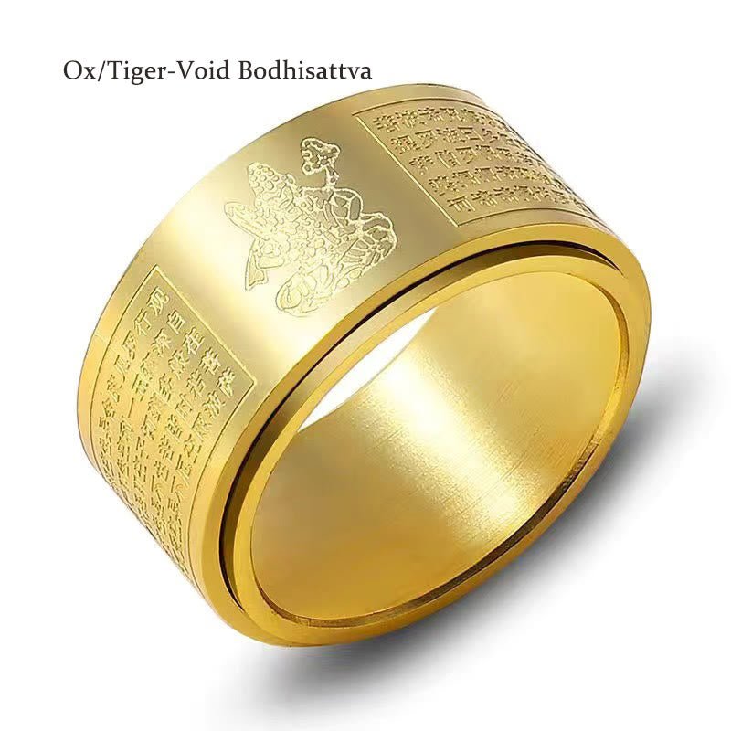 Buddha Stones Chinese Zodiac Natal Buddha Heart Sutra Carved Titanium Steel Calm Rotatable Ring - Image 4