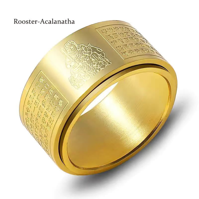 Buddha Stones Chinese Zodiac Natal Buddha Heart Sutra Carved Titanium Steel Calm Rotatable Ring - Image 18