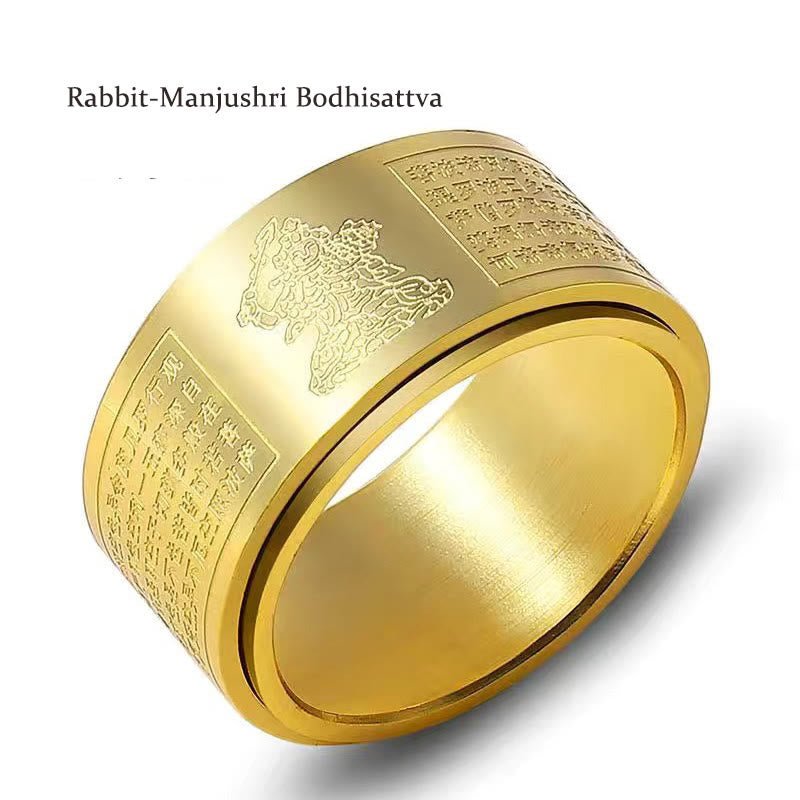 Buddha Stones Chinese Zodiac Natal Buddha Heart Sutra Carved Titanium Steel Calm Rotatable Ring - Image 13