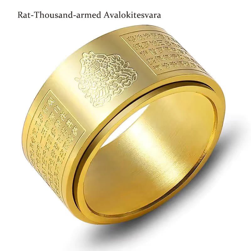 Buddha Stones Chinese Zodiac Natal Buddha Heart Sutra Carved Titanium Steel Calm Rotatable Ring - Image 20