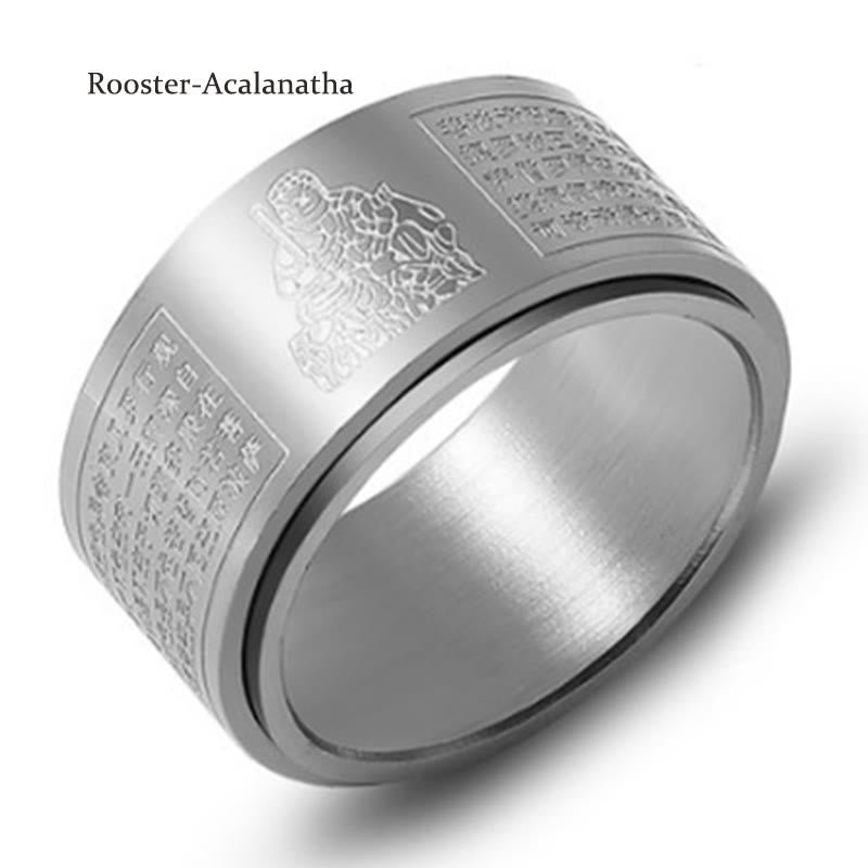 Buddha Stones Chinese Zodiac Natal Buddha Heart Sutra Carved Titanium Steel Calm Rotatable Ring - Image 35