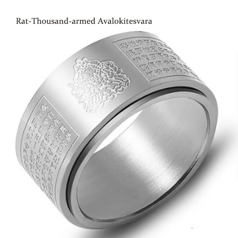 Buddha Stones Chinese Zodiac Natal Buddha Heart Sutra Carved Titanium Steel Calm Rotatable Ring - Image 39