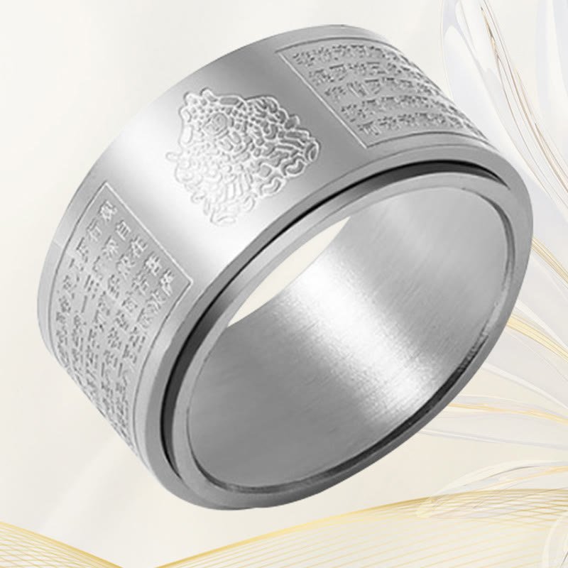 Buddha Stones Chinese Zodiac Natal Buddha Heart Sutra Carved Titanium Steel Calm Rotatable Ring - Image 40