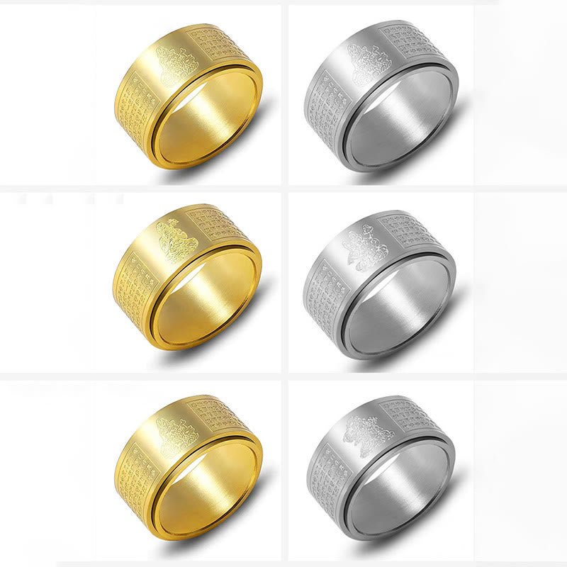 Buddha Stones Chinese Zodiac Natal Buddha Heart Sutra Carved Titanium Steel Calm Rotatable Ring - Image 43