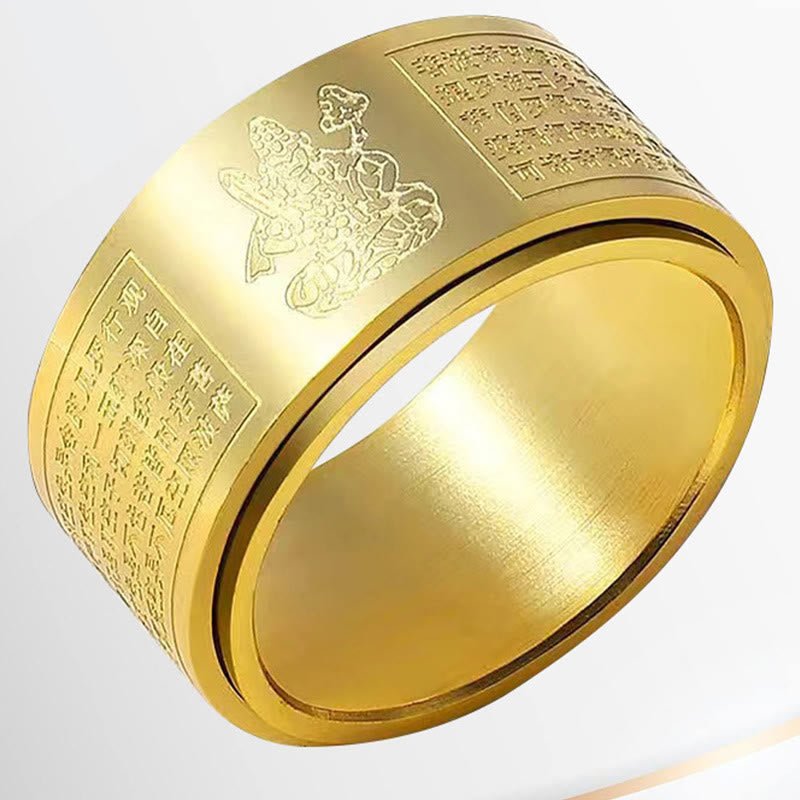 Buddha Stones Chinese Zodiac Natal Buddha Heart Sutra Carved Titanium Steel Calm Rotatable Ring - Image 11
