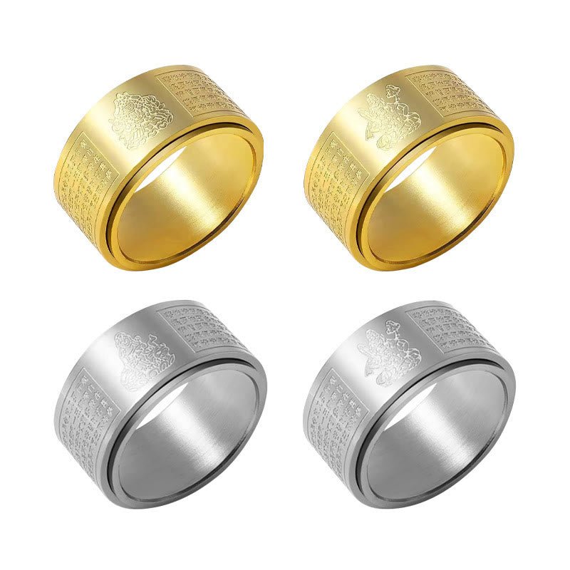 Buddha Stones Chinese Zodiac Natal Buddha Heart Sutra Carved Titanium Steel Calm Rotatable Ring - Image 45
