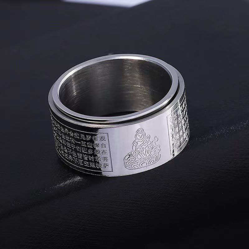 Buddha Stones Chinese Zodiac Natal Buddha Heart Sutra Carved Titanium Steel Calm Rotatable Ring - Image 26