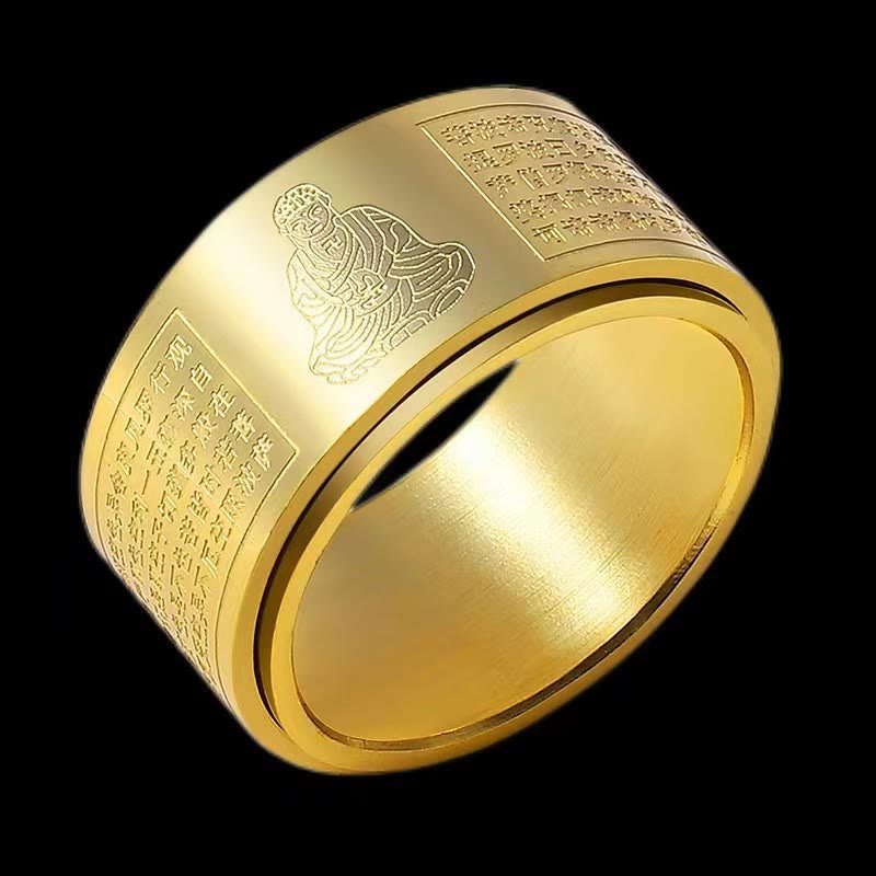 Buddha Stones Chinese Zodiac Natal Buddha Heart Sutra Carved Titanium Steel Calm Rotatable Ring - Image 17