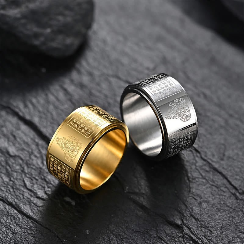 Buddha Stones Chinese Zodiac Natal Buddha Heart Sutra Carved Titanium Steel Calm Rotatable Ring - Image 28