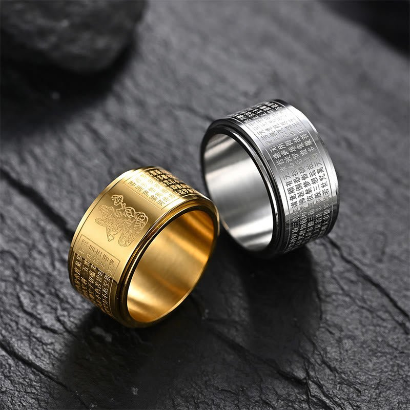 Buddha Stones Chinese Zodiac Natal Buddha Heart Sutra Carved Titanium Steel Calm Rotatable Ring - Image 30
