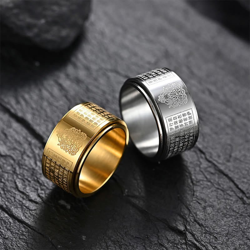 Buddha Stones Chinese Zodiac Natal Buddha Heart Sutra Carved Titanium Steel Calm Rotatable Ring - Image 41