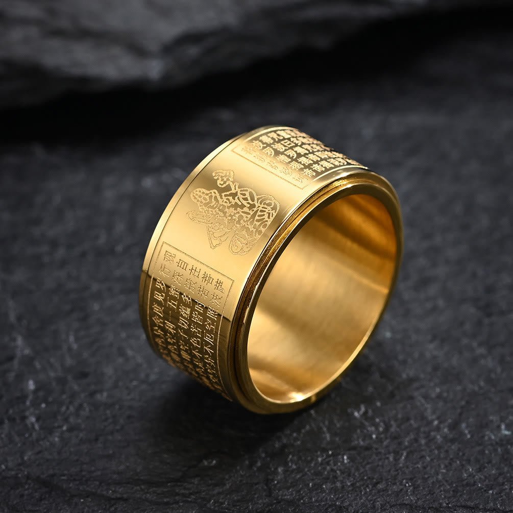 Buddha Stones Chinese Zodiac Natal Buddha Heart Sutra Carved Titanium Steel Calm Rotatable Ring - Image 5