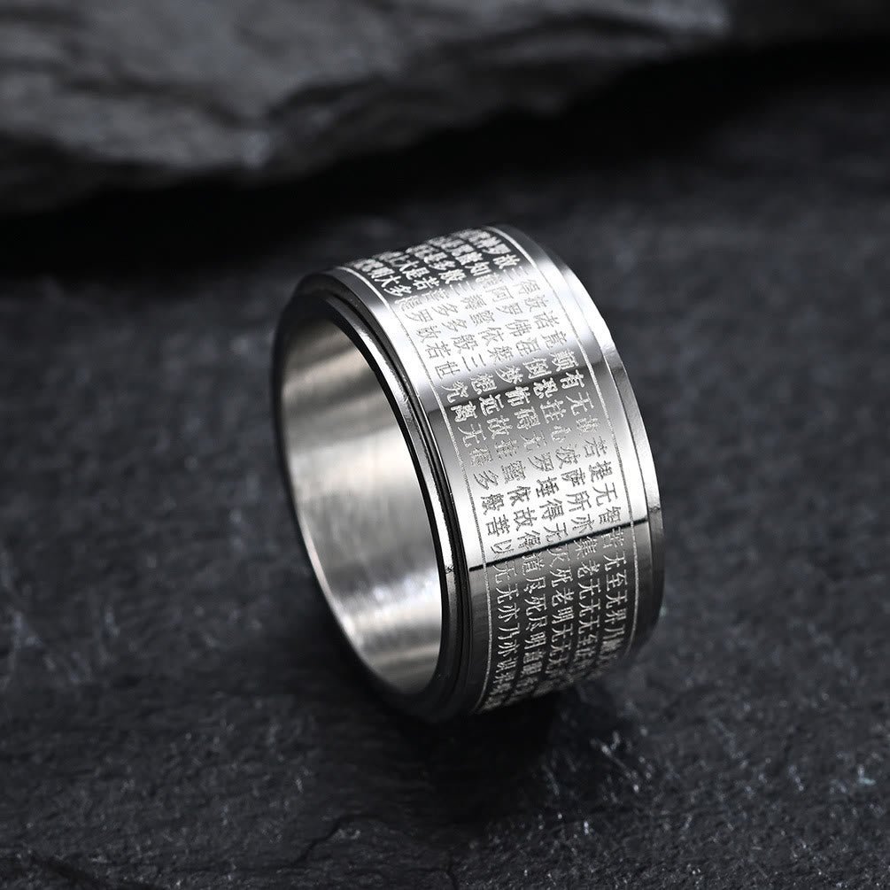 Buddha Stones Chinese Zodiac Natal Buddha Heart Sutra Carved Titanium Steel Calm Rotatable Ring - Image 27
