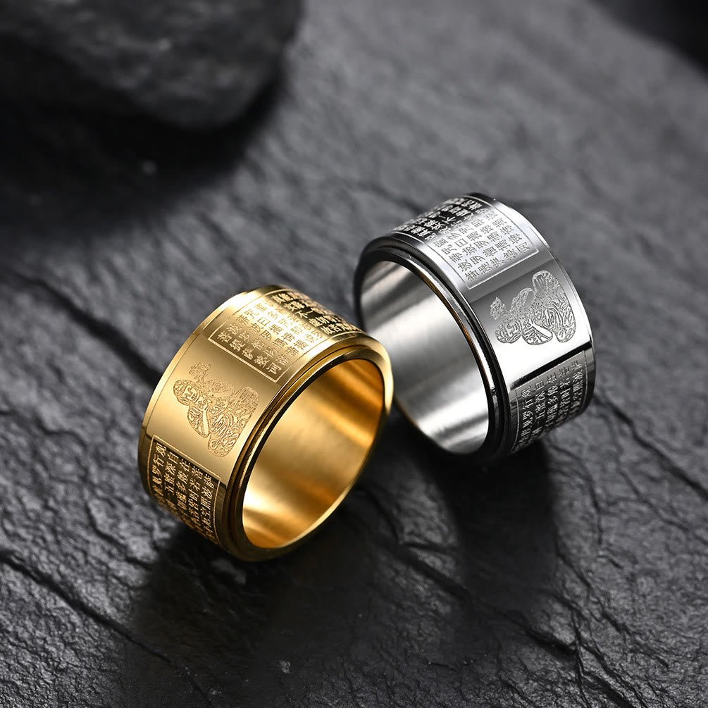 Buddha Stones Chinese Zodiac Natal Buddha Heart Sutra Carved Titanium Steel Calm Rotatable Ring - Image 38