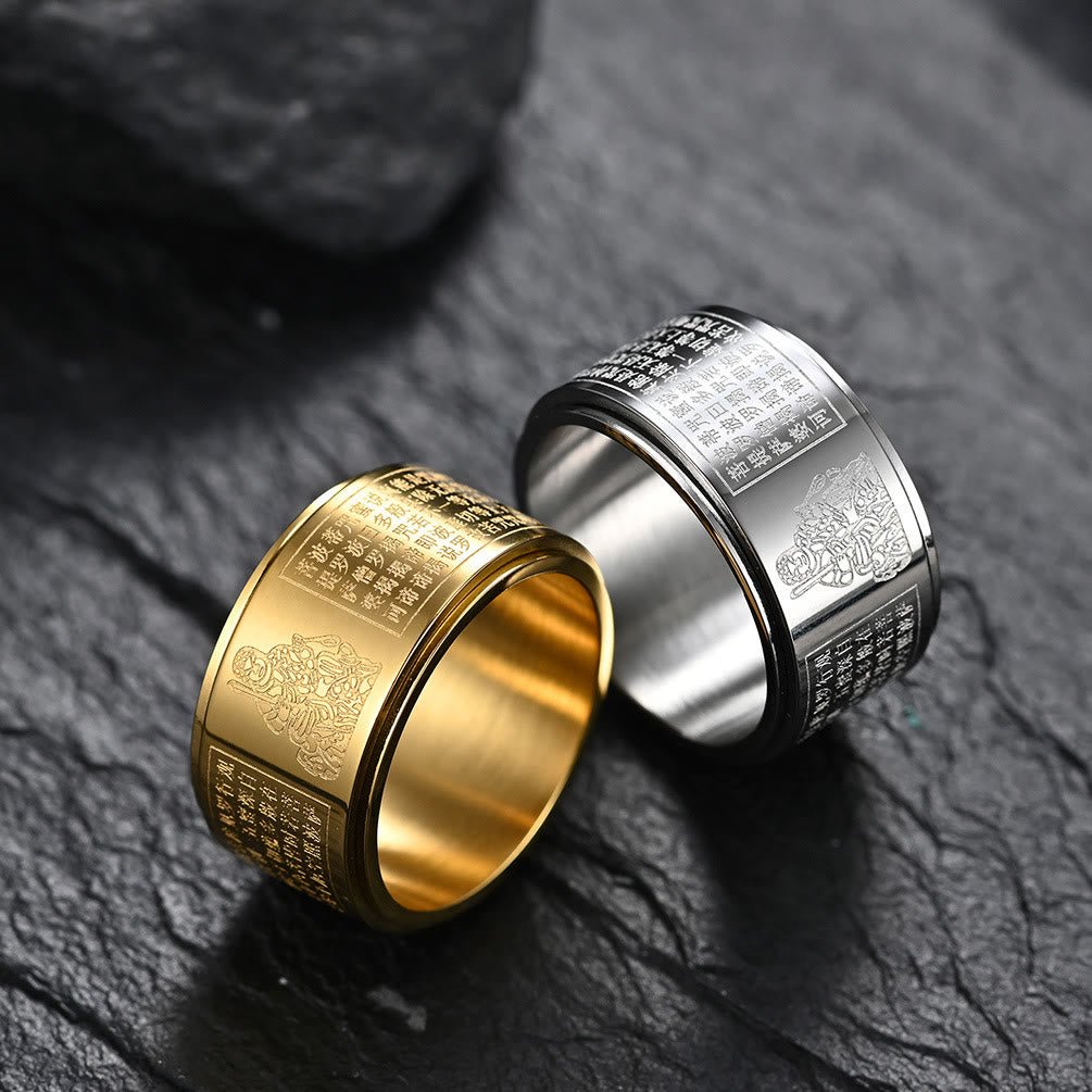 Buddha Stones Chinese Zodiac Natal Buddha Heart Sutra Carved Titanium Steel Calm Rotatable Ring - Image 36