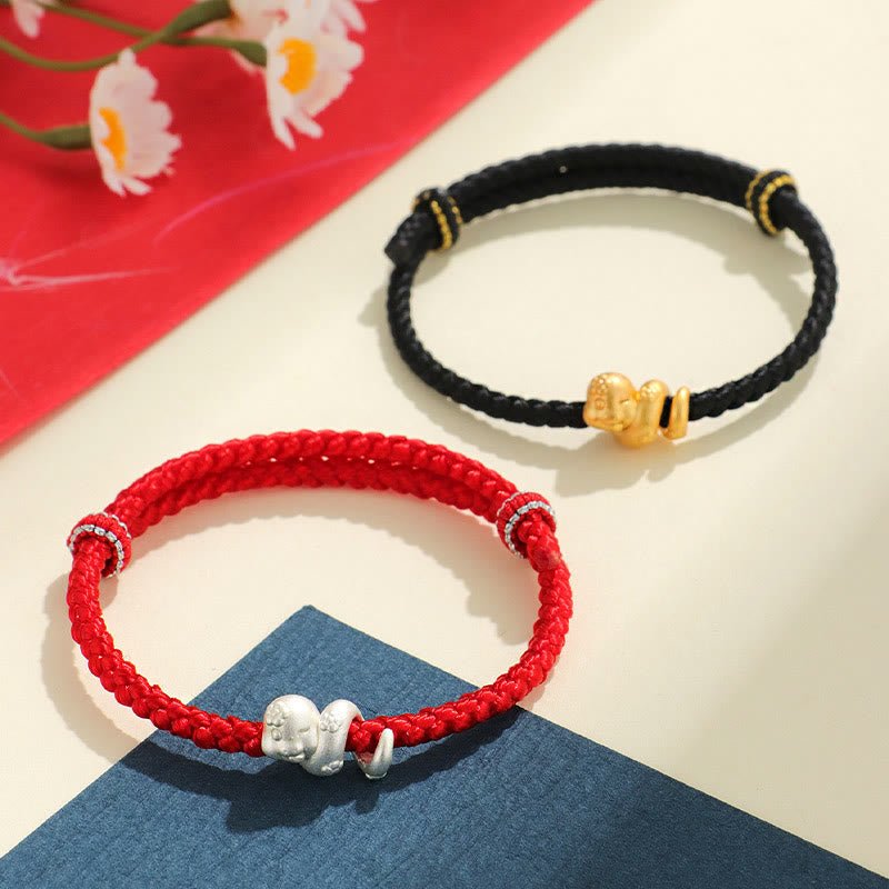 Buddha Stones Handmade 999 Sterling Silver Year Of Snake Red String Luck Braided Bracelet - Image 9