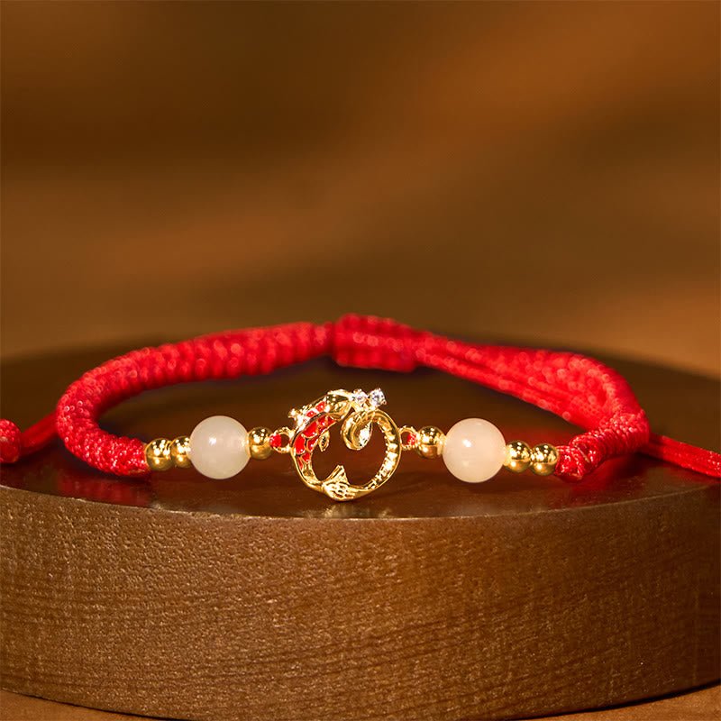 Buddha Stones 925 Sterling Silver Hetian Jade Cinnabar Koi Fish Year Of Snake Red String Protection Braided Bracelet - Image 8