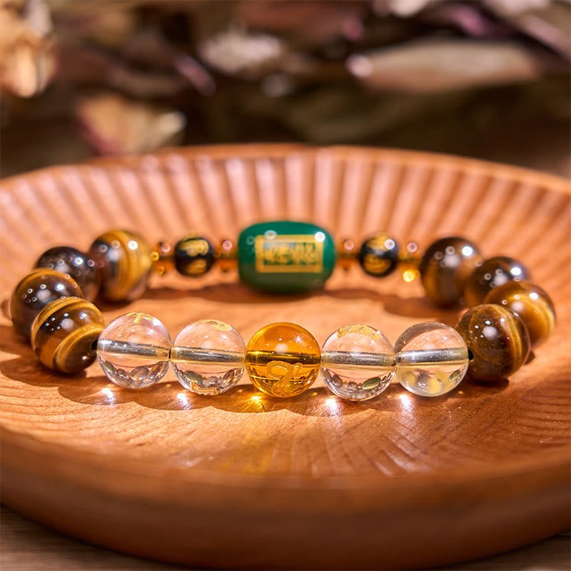 Buddha Stones Chinese Zodiac Tiger Eye White Crystal Courage Bracelet - Image 43