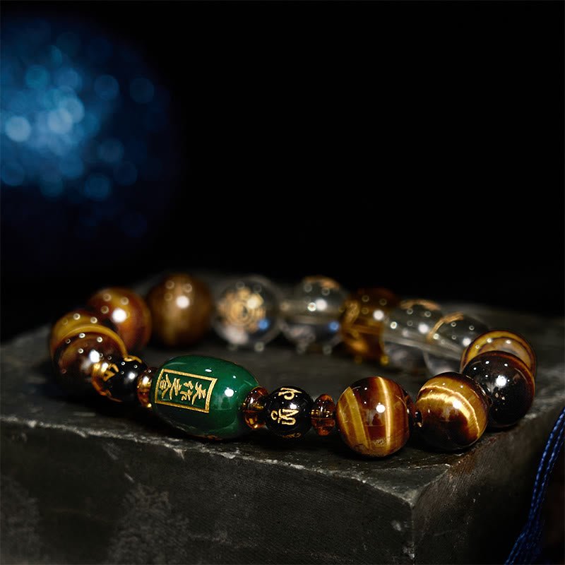 Buddha Stones Chinese Zodiac Tiger Eye White Crystal Courage Bracelet - Image 3