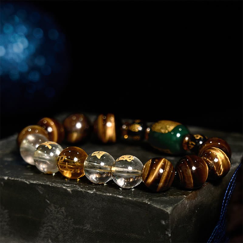 Buddha Stones Chinese Zodiac Tiger Eye White Crystal Courage Bracelet - Image 4