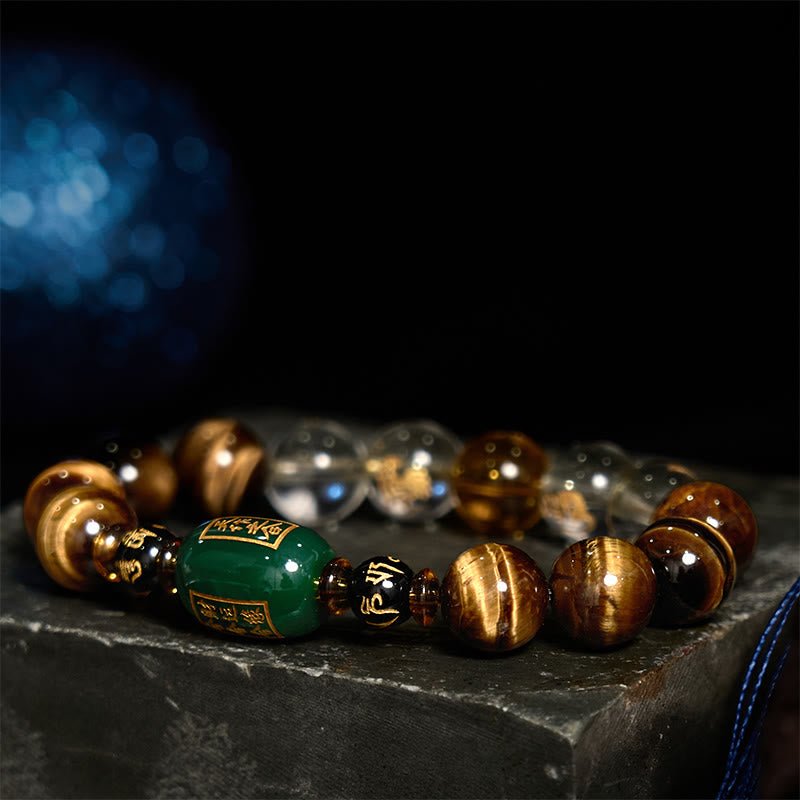 Buddha Stones Chinese Zodiac Tiger Eye White Crystal Courage Bracelet - Image 2