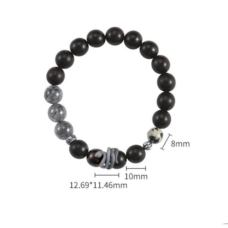Buddha Stones Ebony Wood Black Rutilated Quartz 925 Sterling Silver Year Of The Snake Balance Bracelet - Image 5