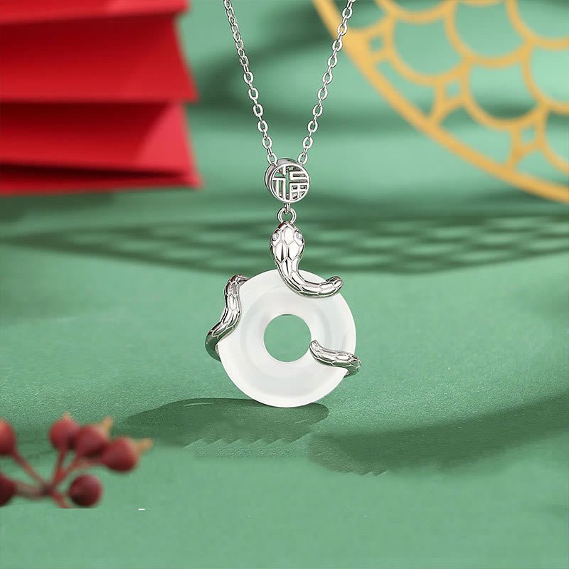 Buddha Stones Chalcedony Peace Buckle 925 Sterling Silver Fu Character Year Of The Snake Positive Necklace Pendant